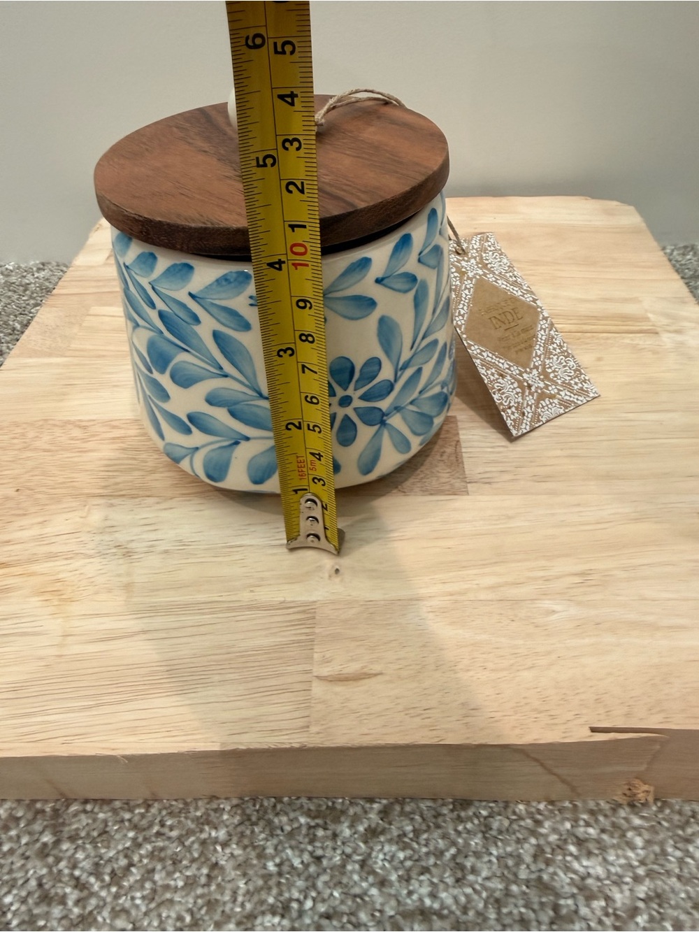 Blue Floral Ceramic Jar with Wooden Lid - Picture 4 of 4